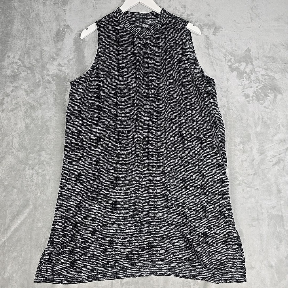 Eileen Fisher Womens Silk‎ Tunic Sleeveless Blouse Top Large Black Polka Dot